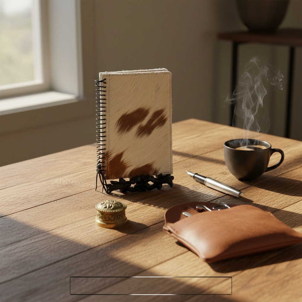 New Cowhide Leather Journal • Western Boho Diary • Brown & White Notebook